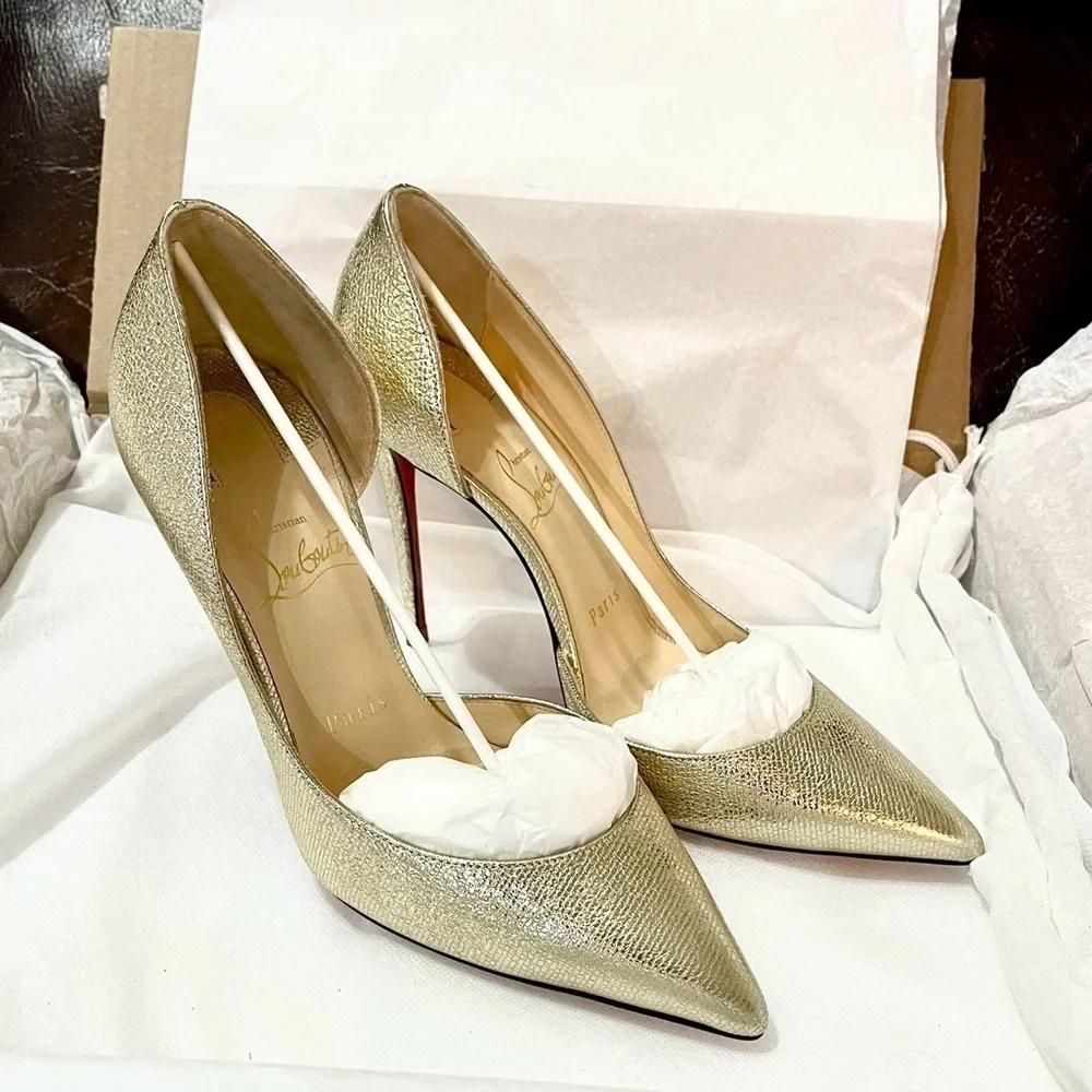 Christian Louboutin iconic ‘Iriza’ champaign gold leather 100mm EU37.5